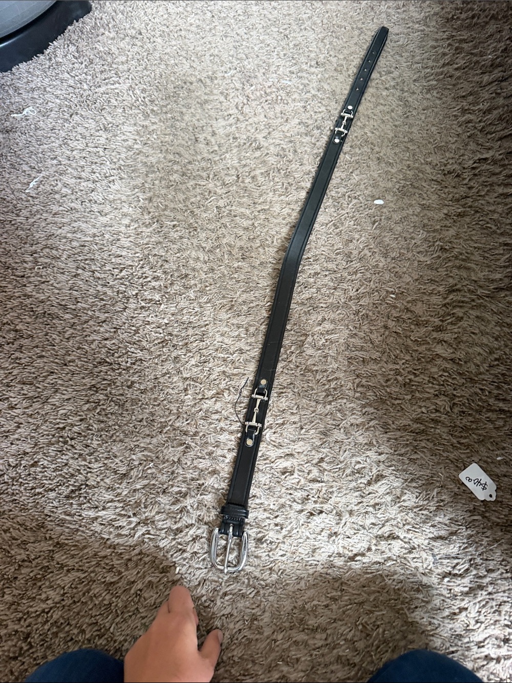 Black Leather Women's Belt with Silver Buckle